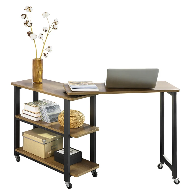 SoBuy FWT83-PF Table d'appoint Rotative à Roulettes – L133 × P30 × H69 cm, 2 Étagères