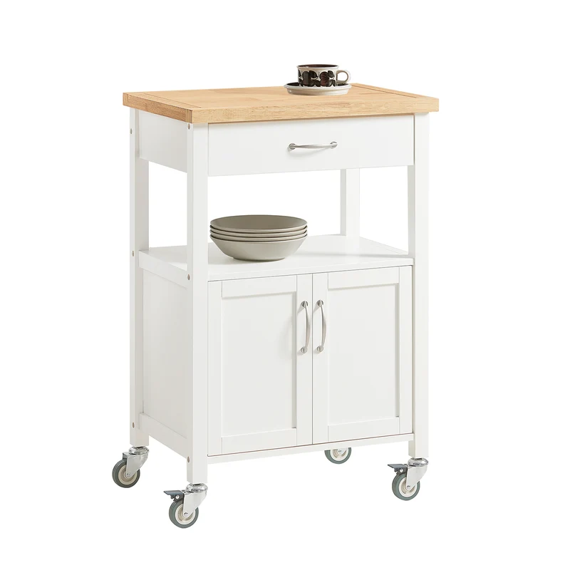 SoBuy FKW22-WN Desserte de Cuisine à Roulettes – Plan de Travail INOX, 1 Tiroir, 2 Portes, 60×45×92 cm, Blanc