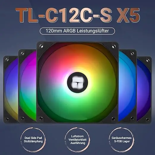 Lot de 5x Ventilateurs - Thermalright TL-C12C-S X5 ARGB 120 NOIR
