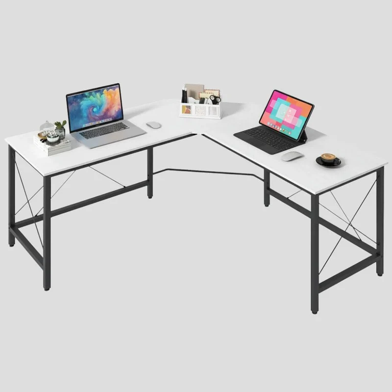 Bureau d'Angle XXL 150x150 cm | Station Pro Ultra-Stable Finition Bois Blanc
