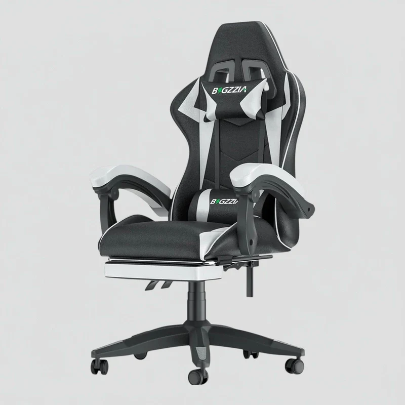 Chaise Gaming Ergonomique avec Repose-Pieds Rétractable - Dossier Inclinable 90-155° - Support Lombaire