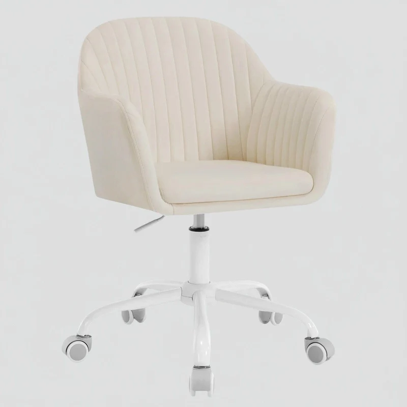 Chaise de Bureau Ergonomique en Velours avec Accoudoirs et Roulettes