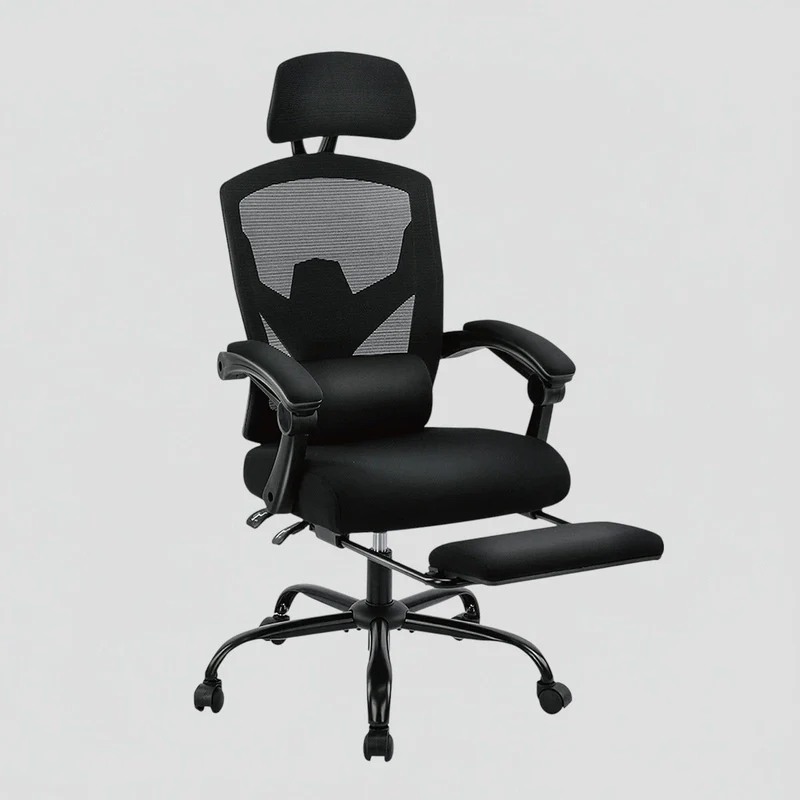 Chaise Ergonomique de Bureau avec Repose-Pieds Rétractable - Support Lombaire Réglable
