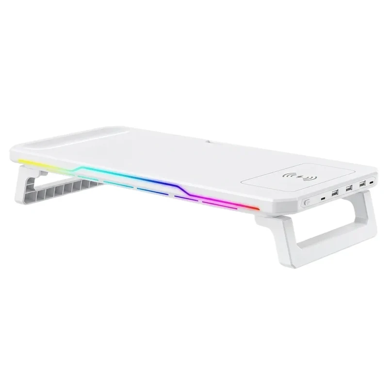 Support Écran PC CosyGlow : Éclairage RGB, Hub USB & Recharge Sans Fil