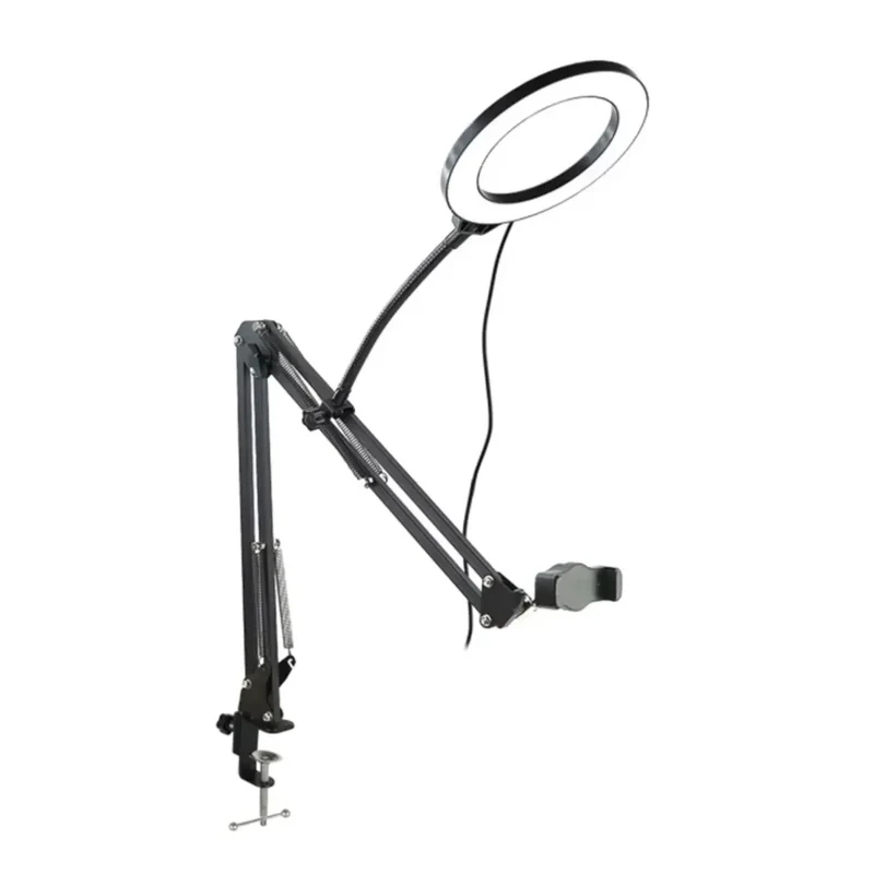 Support téléphone LuminaFlex Pro - Bras articulé en Alu pour Bureau et lit - Posture parfaite et éclairage Ring Light