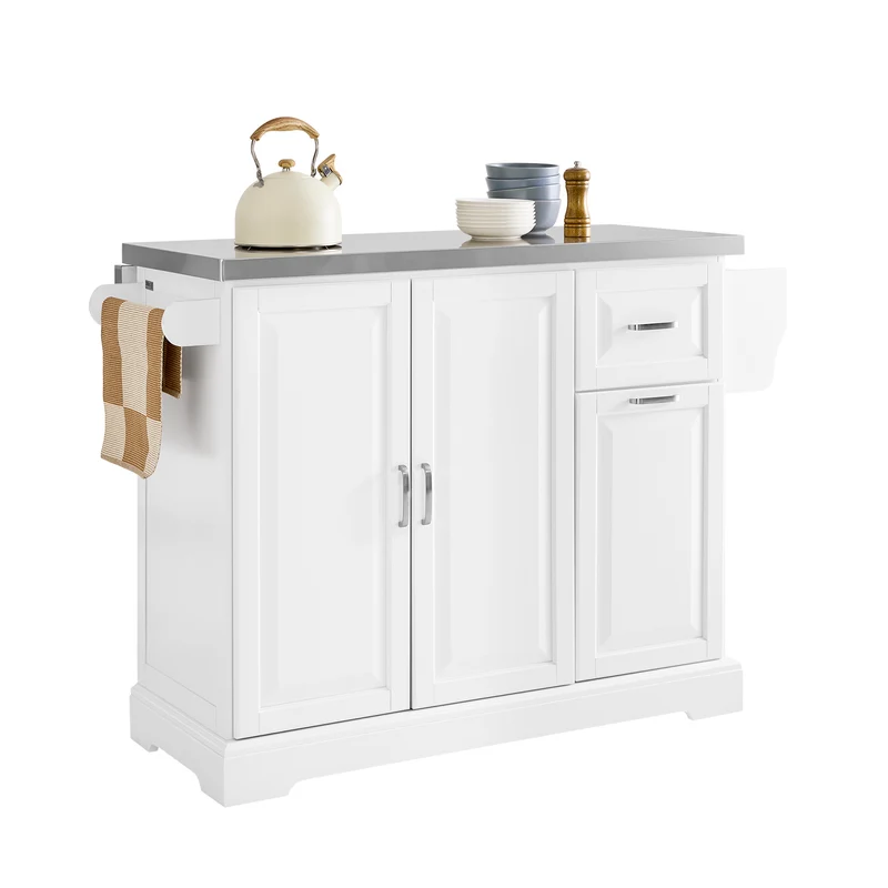 SoBuy FKW128-II-ST Chariot de Cuisine avec Tiroirs et Plan Rabattable – Îlot Pliable, Rangement – 107×71×91 cm, Blanc