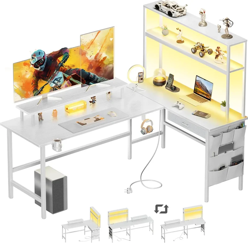 Bureau Gamer d'Angle 150 x 100 cm Blanc