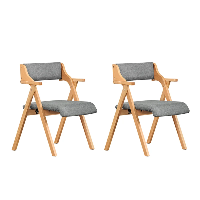 SoBuy FST98-HGx2 Lot de 2 Chaises Pliantes en Bois de Hêtre avec Coussin Déhoussable, Charge 150 kg – Chaises Salle à Manger, Cuisine et Salon, Gris