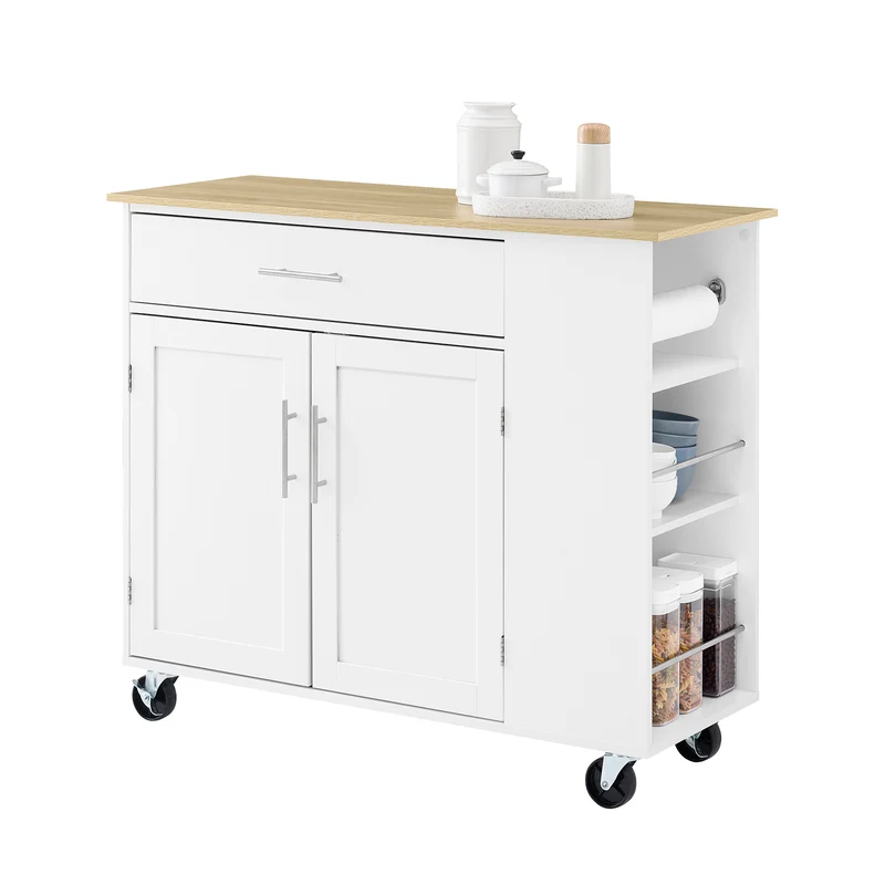 SoBuy FKW133-WN Desserte Cuisine avec Roulettes et Tiroir, Mobile, pour Cuisine et Salle à Manger, Rangement Optimisé, Usage Quotidien – L99×P40×H85 cm, Blanc