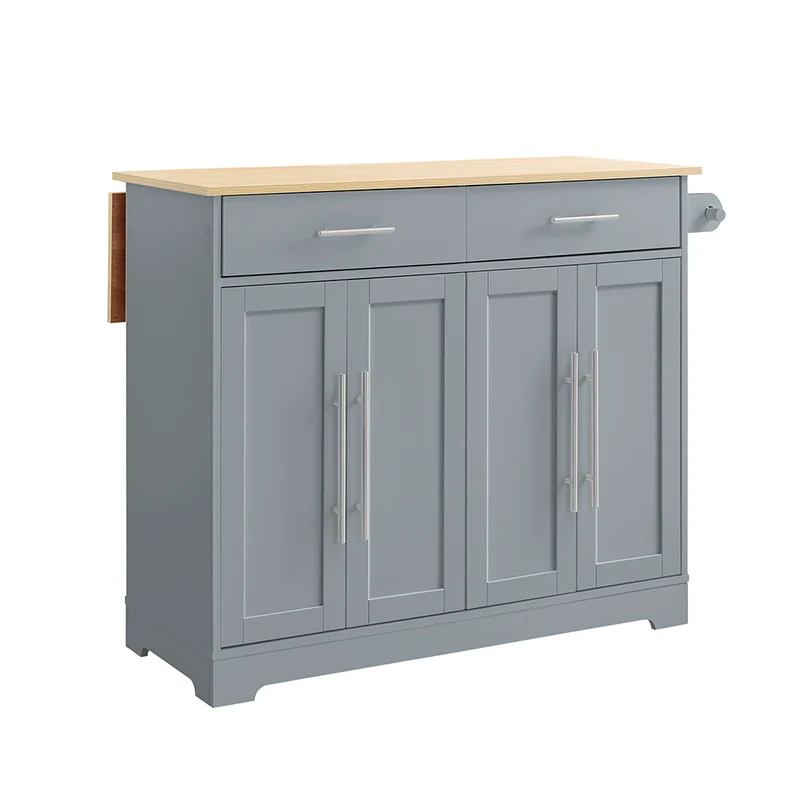 SoBuy FKW129-HG Desserte Cuisine avec Roues Cachées, 2 Tiroirs, Étagères Réglables et Porte-serviette – L115×P68,7×H91 cm, Charge 98 kg, MDF + PB, Gris