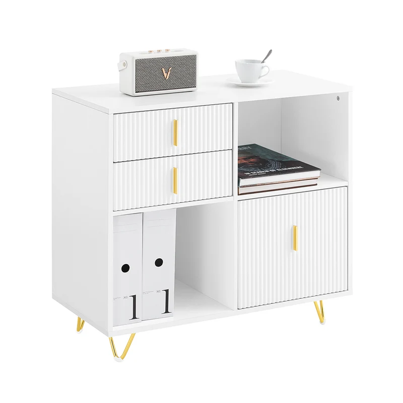 SoBuy ASK11-W Meuble Imprimante et Rangement Bureau Caisson de Bureau avec 3 Tiroirs et 2 Compartiments Ouverts Meuble pour Imprimante Compact Blanc 80x40x75 cm