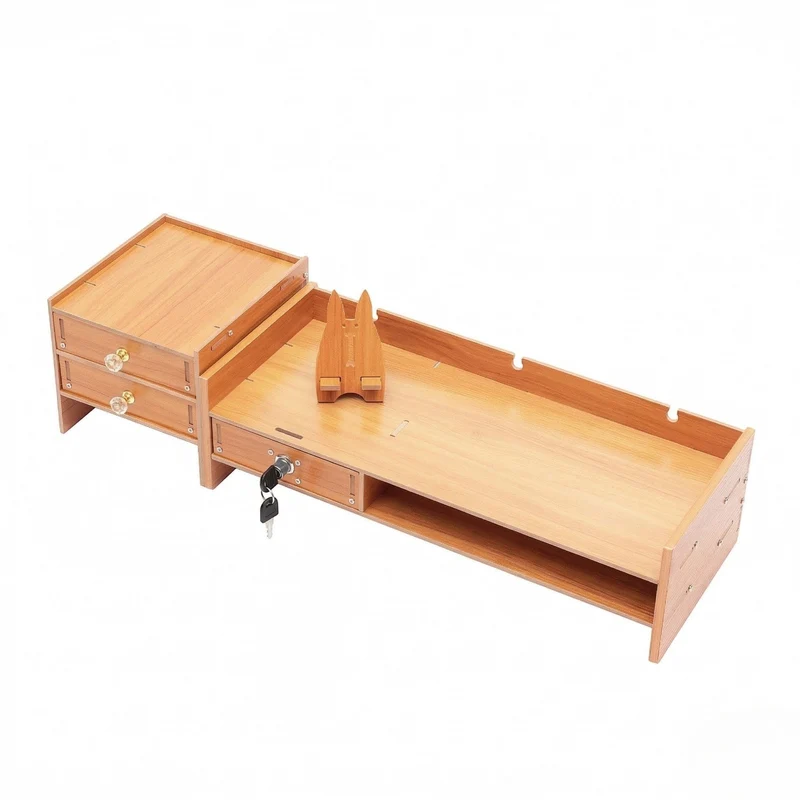 Support écran PC Ligna Pro en Bois MDF avec 3 tiroirs - Posture Adaptée