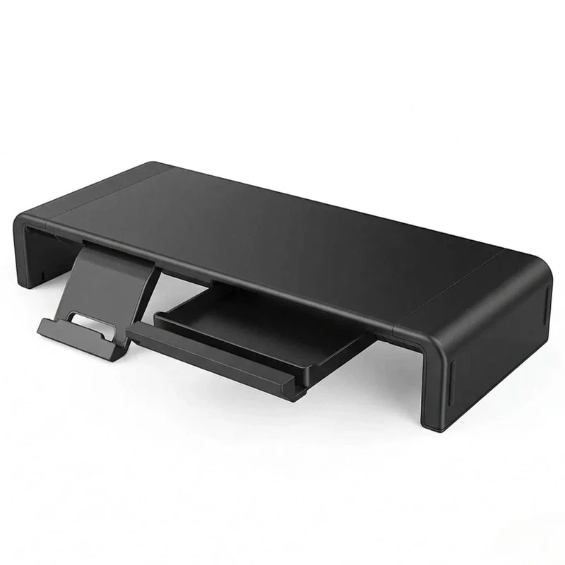 Support d'écran PC Steel-Flex Avec Support Téléphone et Tiroir | Largeur Ajustable