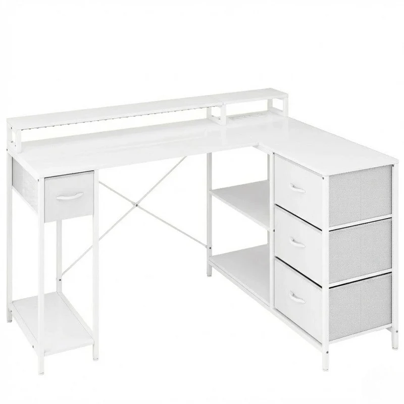 Bureau d'angle blanc ZENITH 140x100 : Espace Max - LED & Charge Intégrée