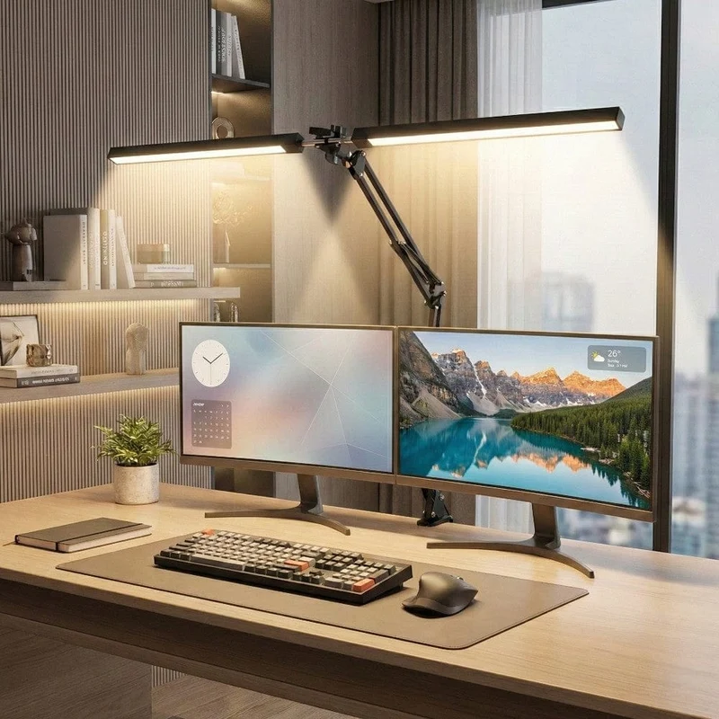 Lampe de Bureau Luxia : Double Tête & Éclairage Panoramique